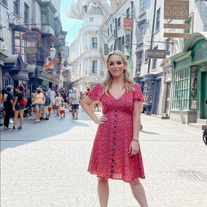 Red and blue floral dress